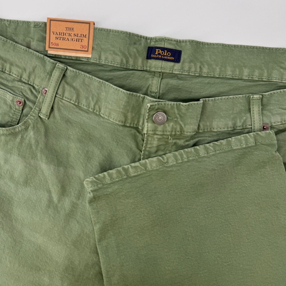 Polo Ralph Lauren Varick Slim Straight Mens 50B x 30‎ Green Garment Dyed Pants